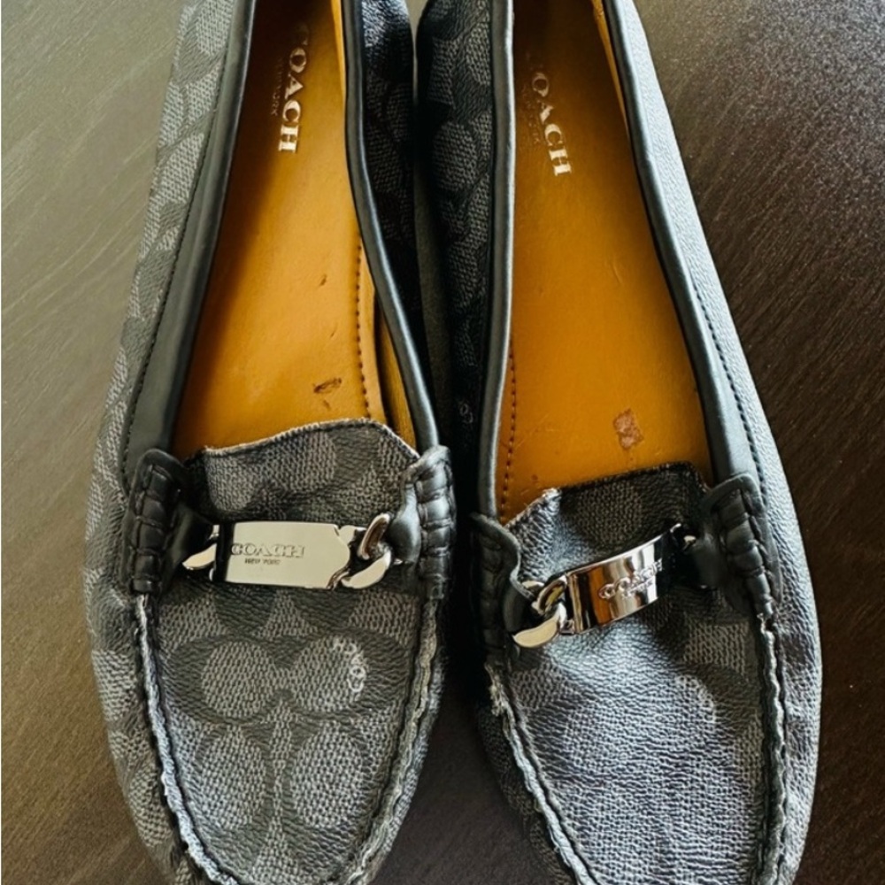 Coach Black and Gray Patterned Loafers